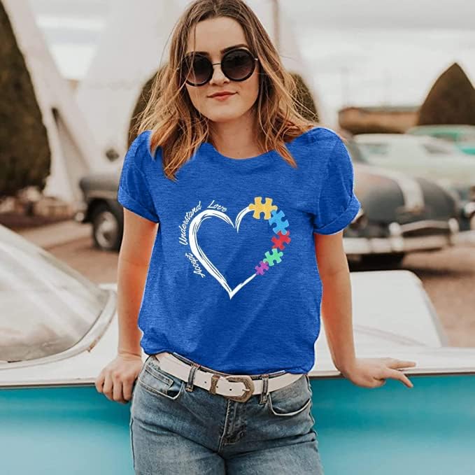 Be Kind Autism Shirt Women Autism Awareness Tee Accept Understand Love T-Shirt Casual Short Sleeve Graphic Tee Tops