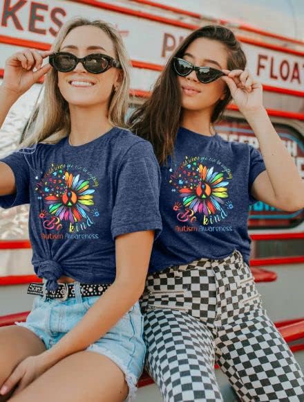 Autism Awareness Shirt Women Be Kind Special Education Teacher T-Shirt Casual Inspirational Kidness Short Sleeve Tee Tops
