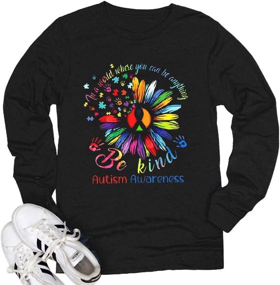 Autism Awareness Shirt for Women Long Sleeve Accept Understand Love Be Kind Graphic Shirt Autism Month Tops