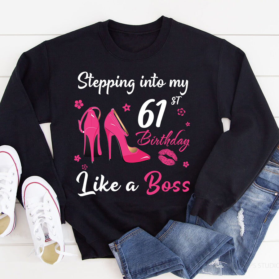 Stepping into my 61st Birthday Like a Boss, 61st birthday unique gifts for woman, 61st birthday ideas, Turning 61 years old cotton shirt