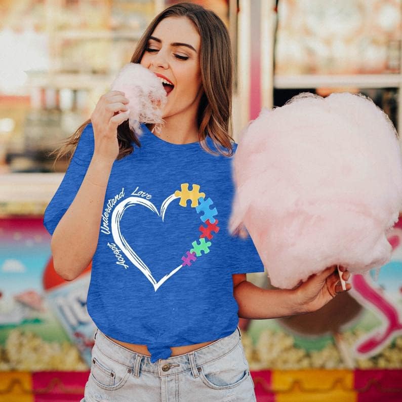 Be Kind Autism Shirt Women Autism Awareness Tee Accept Understand Love T-Shirt Casual Short Sleeve Graphic Tee Tops