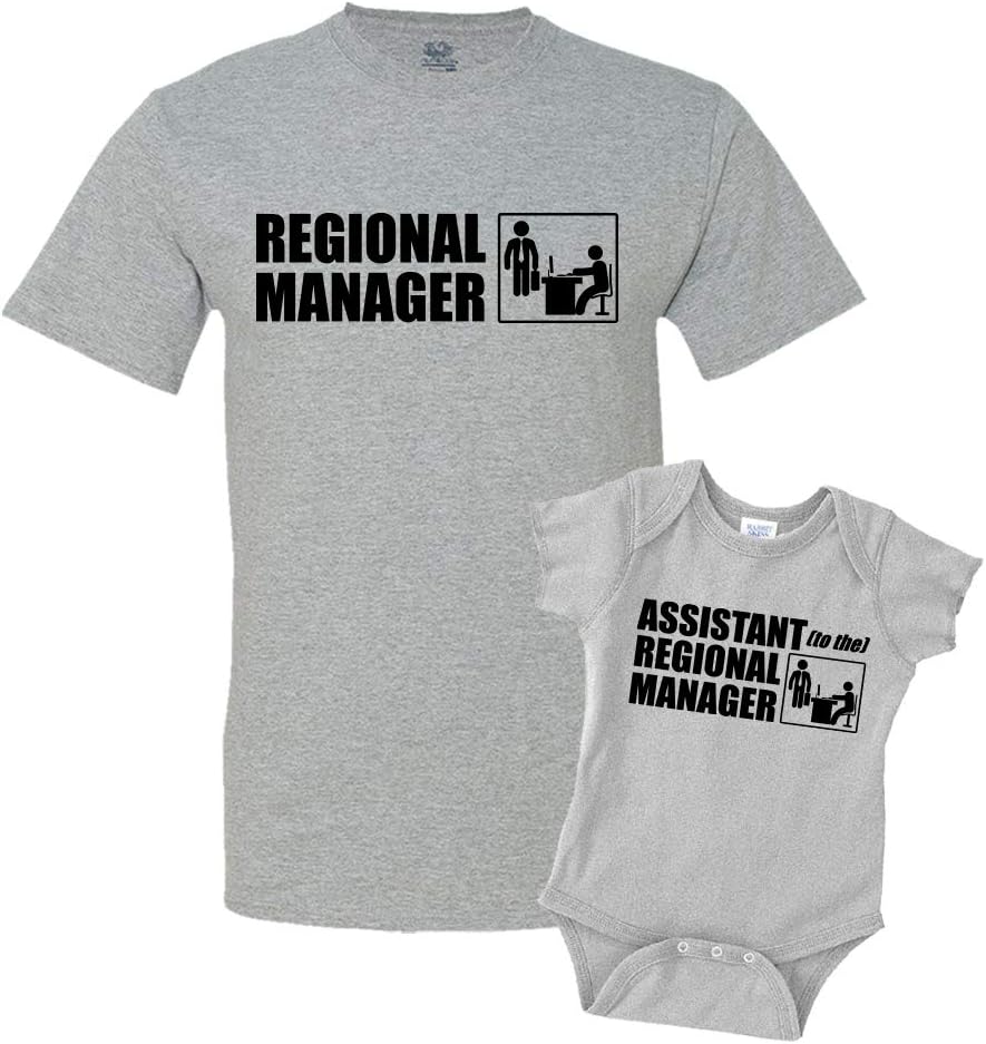 Regional Manager\/Assistant Combo Matching Dad Baby Shirts or Bodysuit