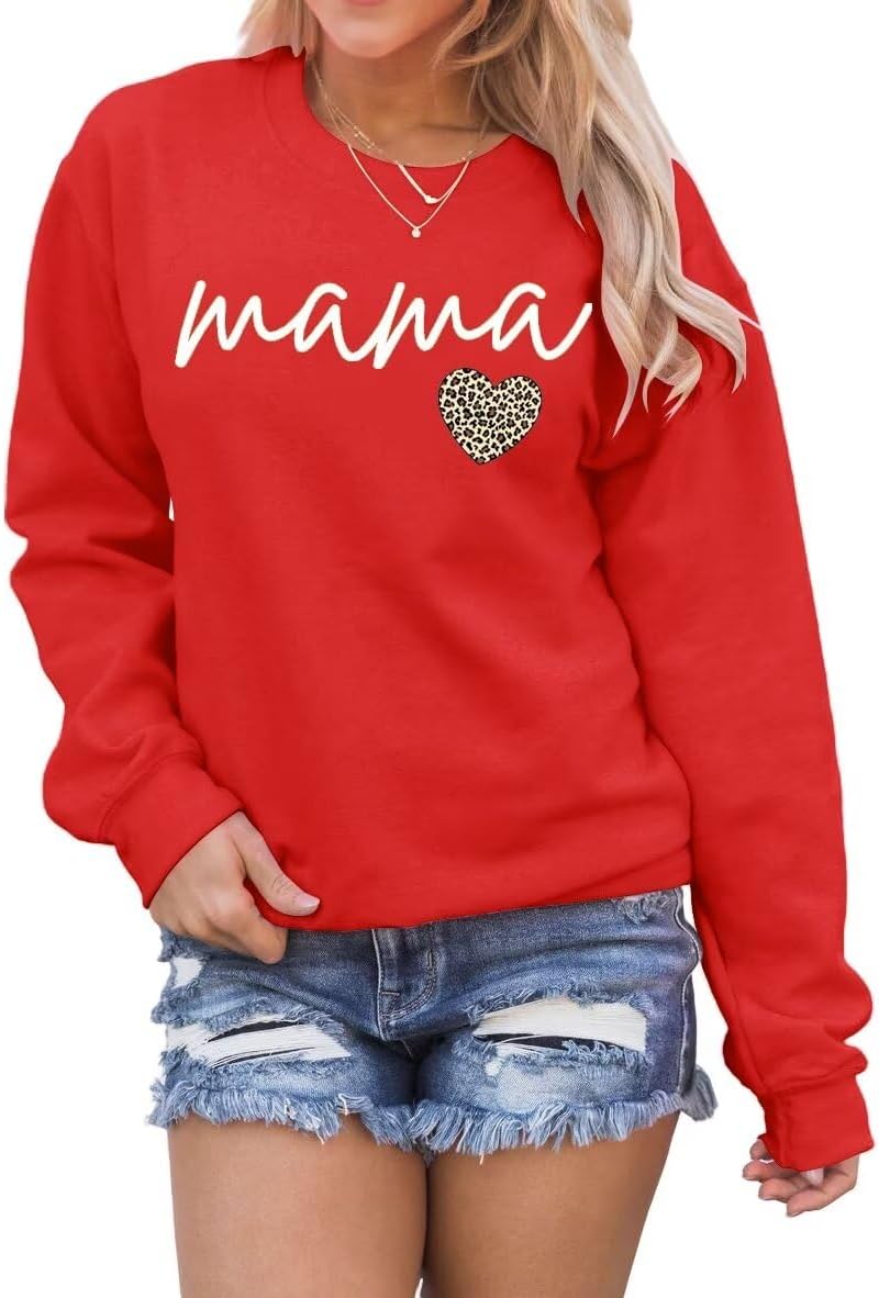 LEEDYA Women Long Sleeve Mama Sweatshirts Round Neck Pullover Loose Lightweight Blouse Tops
