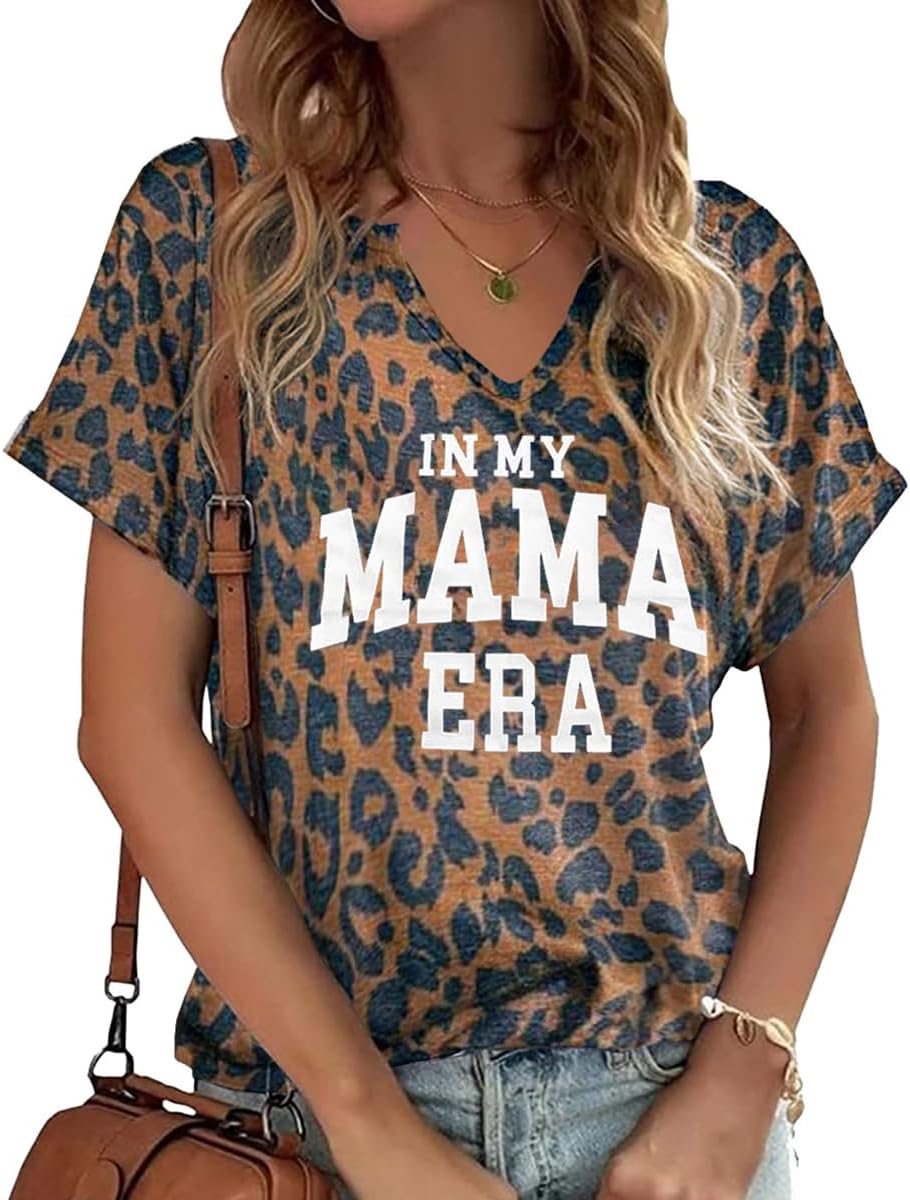 Mama V Neck Shirt Women Funny Mom Life T-Shirt Mother's Day Short Sleeve Graphic Tees Mama Gift Casual Tops Blouse Mother Shirt