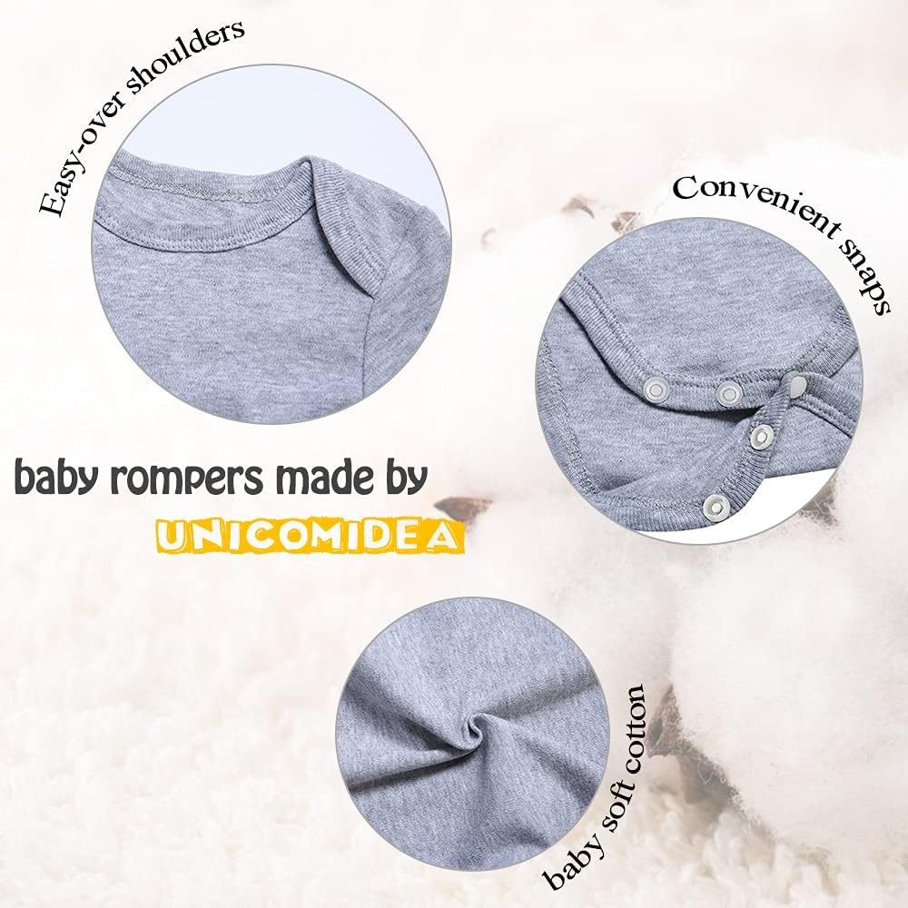 UNICOMIDEA Baby Boys Girls Romper Letter Printed Newborn Outfit Short Sleeve Bodysuits 0-12 Months