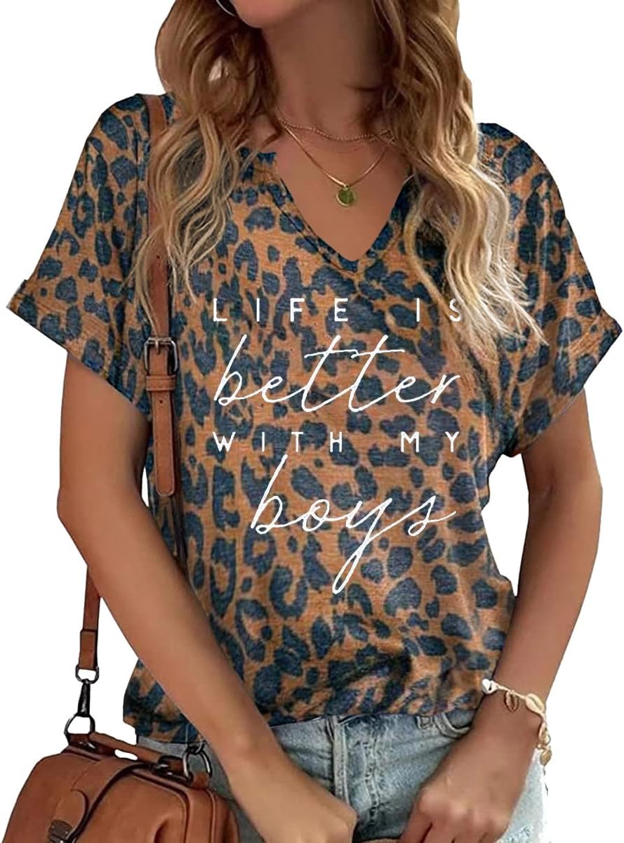 Mama V Neck Shirt Women Funny Mom Life T-Shirt Mother's Day Short Sleeve Graphic Tees Mama Gift Casual Tops Blouse Mother Shirt