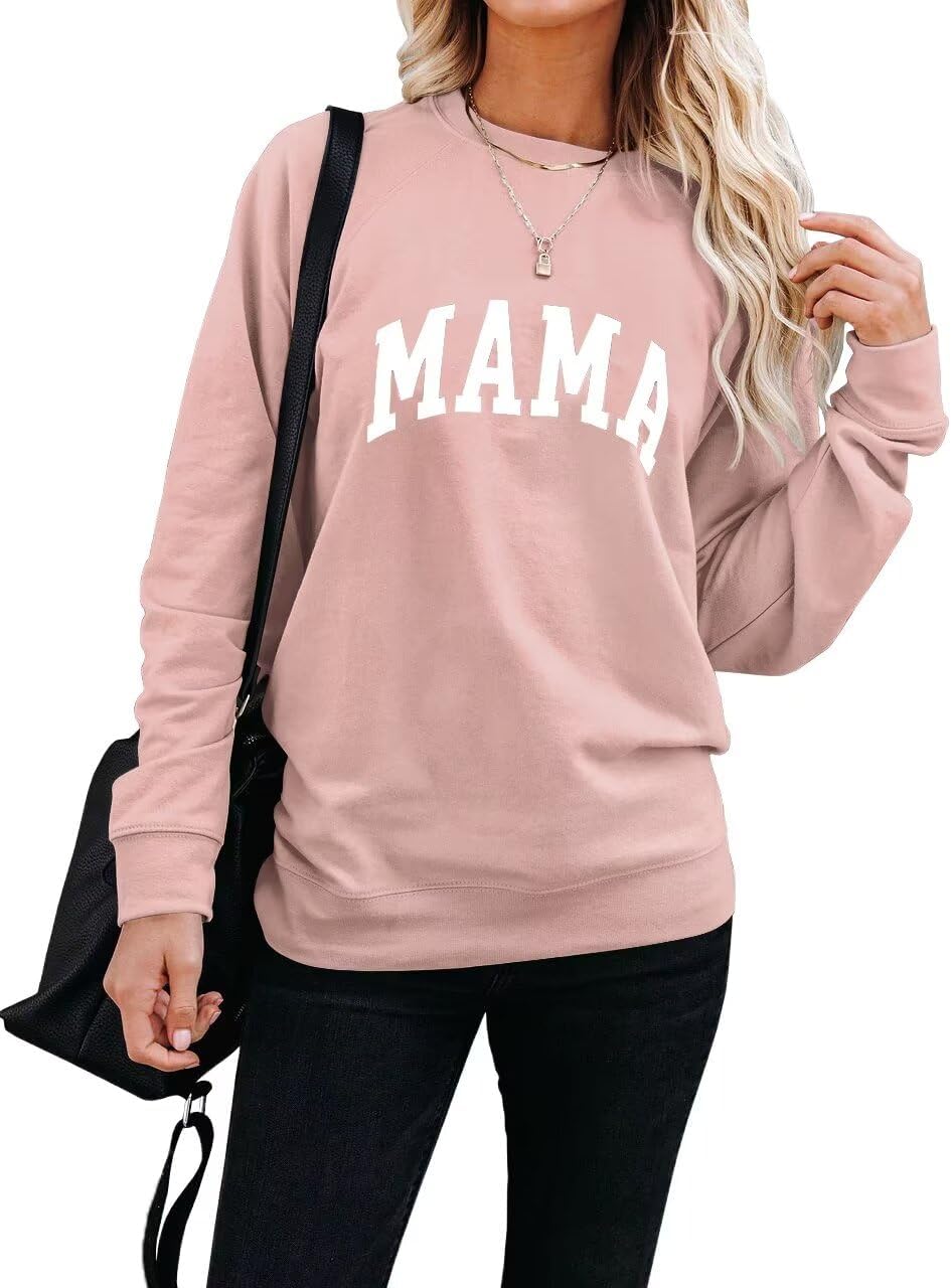 LEEDYA Women Long Sleeve Mama Sweatshirts Round Neck Pullover Loose Lightweight Blouse Tops