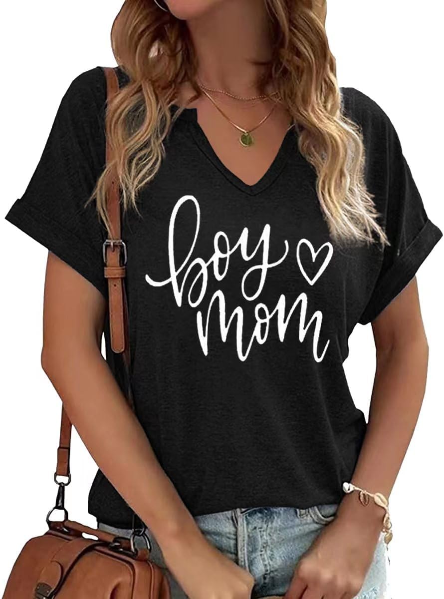 Mama V Neck Shirt Women Funny Mom Life T-Shirt Mother's Day Short Sleeve Graphic Tees Mama Gift Casual Tops Blouse Mother Shirt