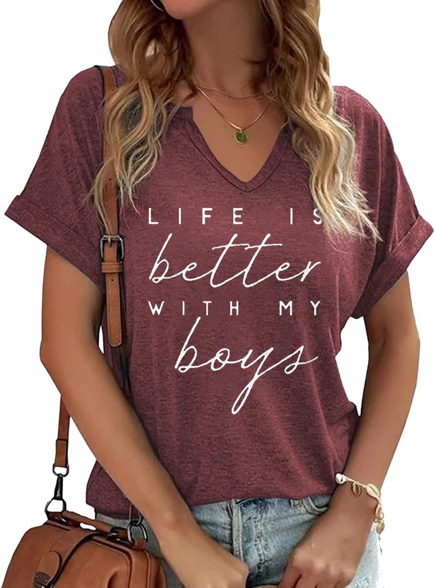 Mama V Neck Shirt Women Funny Mom Life T-Shirt Mother's Day Short Sleeve Graphic Tees Mama Gift Casual Tops Blouse Mother Shirt