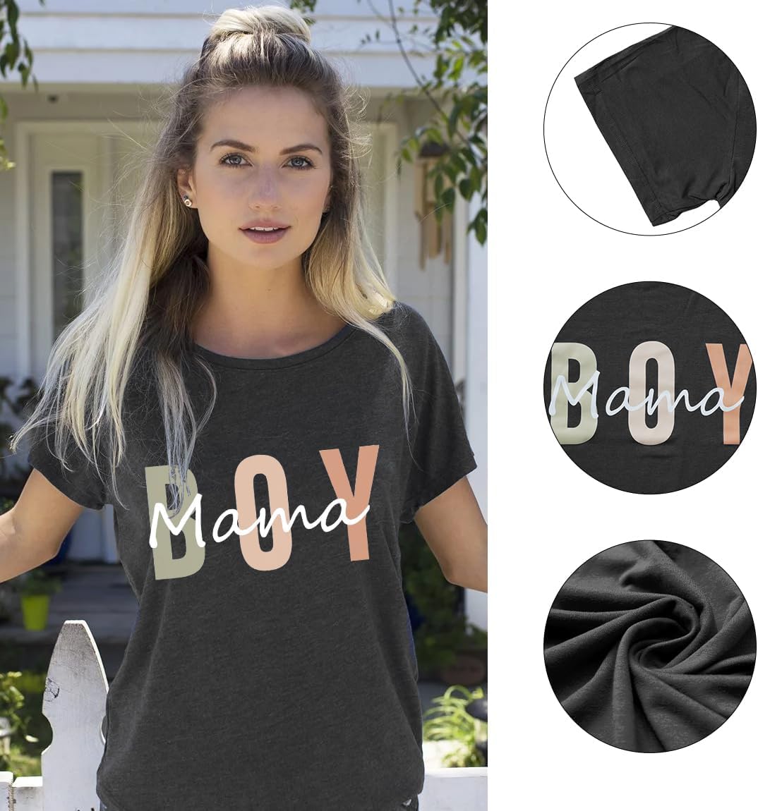 Funny Boy Mama Shirt for Women - Mom Letter Print Tshirt Boy Mom Short Sleeve Shirt Mothers Day Tee Top
