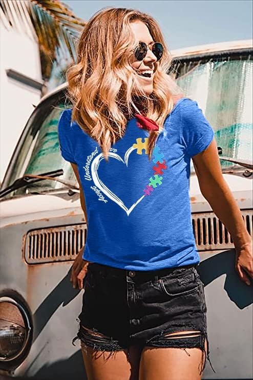 Be Kind Autism Shirt Women Autism Awareness Tee Accept Understand Love T-Shirt Casual Short Sleeve Graphic Tee Tops