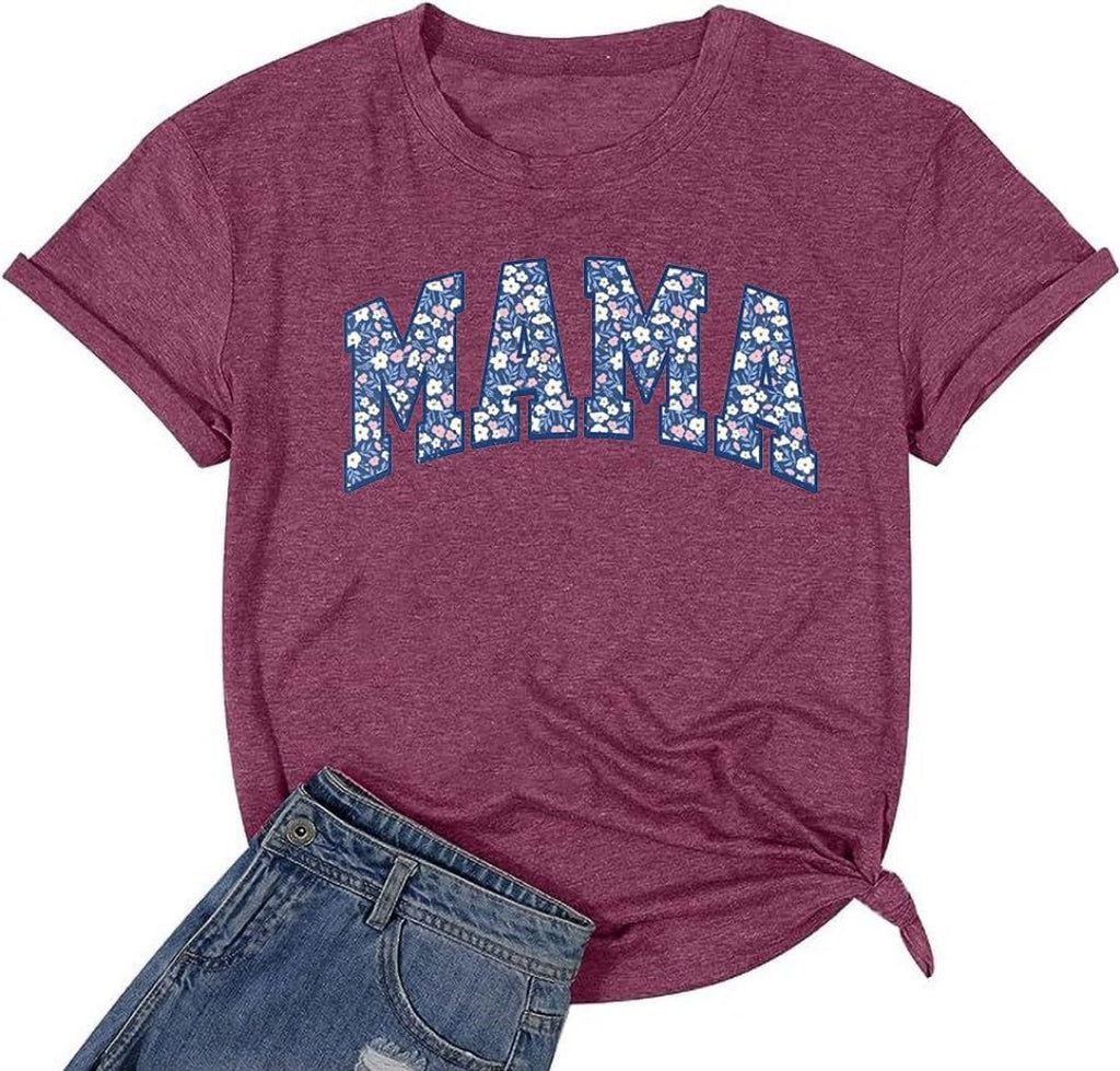 T-Shirt for Mama Women's Mom Life Graphic Tees Casual Cute Mother's Day Tops for Mommy