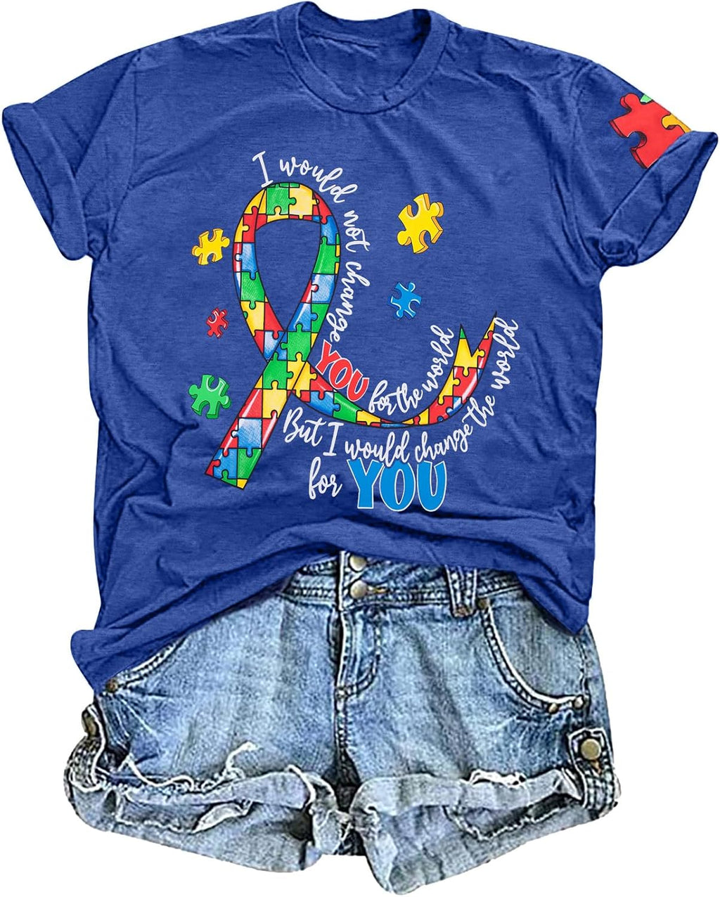 MYHALF Women Autism Awareness Shirt Teacher Autism Shirts Autism Mom Tshirt Blue Ribbon Graphic Tee Tops