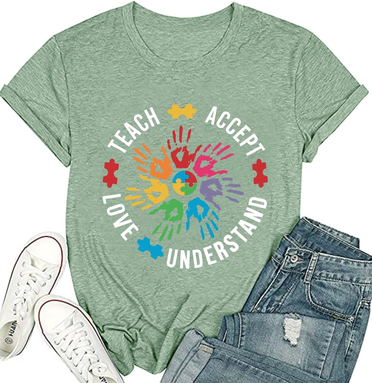 Teach Accept Understand Love Autism Awareness Shirt Women Teacher Shirts