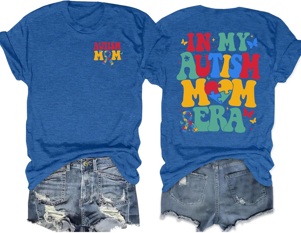 PICKID Autism Awareness Shirt Women Autism Mom T Shirt in My Autism Mom Era Print Tee Inspirational Short Sleeve Tops