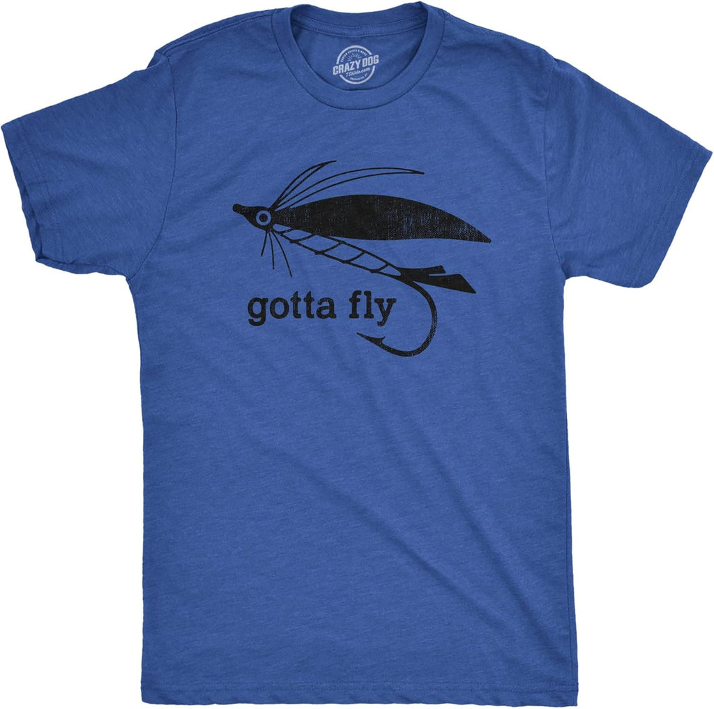 Crazy Dog Mens T Shirt Funny Fishing Joke Tees Novelty Fisherman Shirts