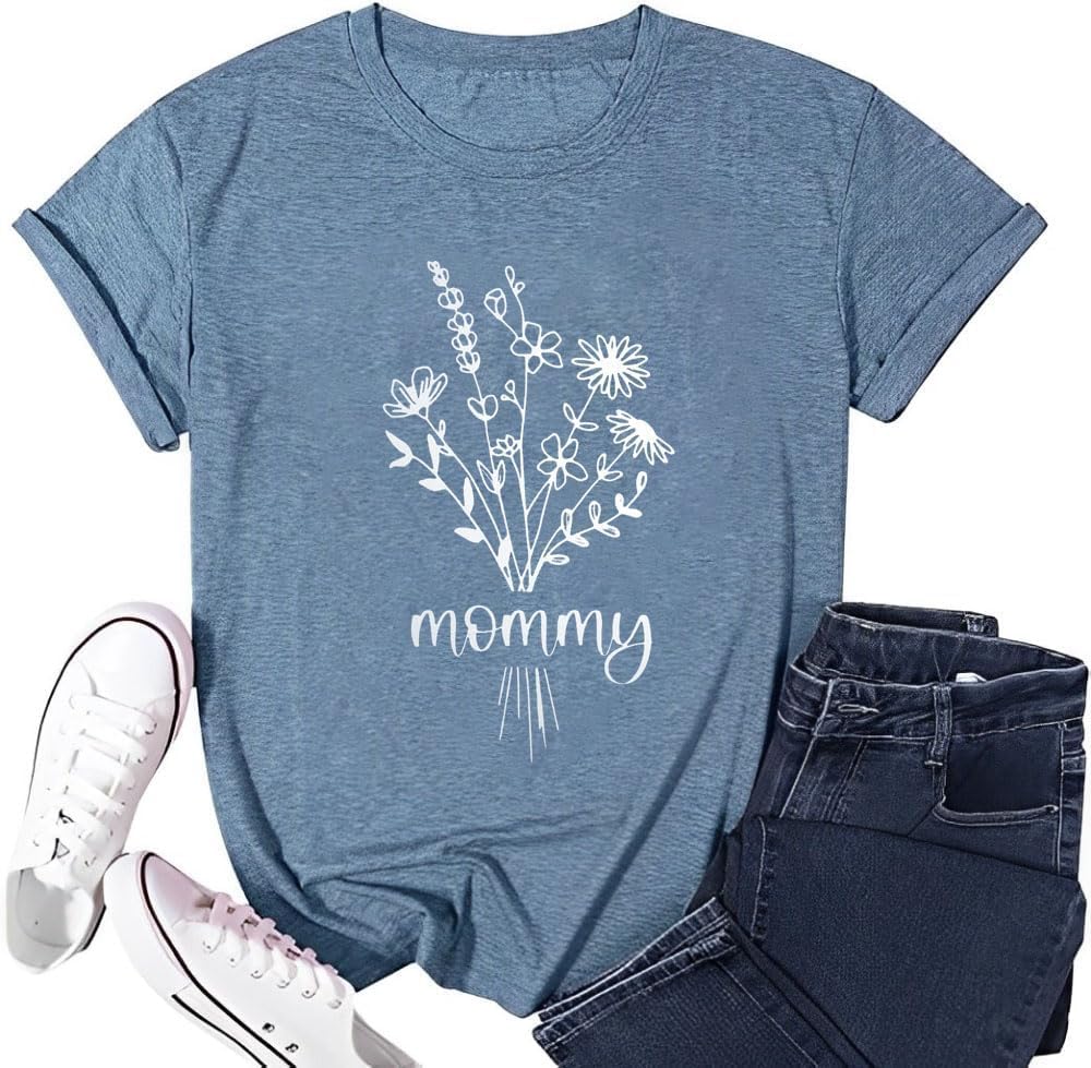 Women Graphic Tees Cute Nature Flower Printed Funny Short Sleeve Tops Vintage Novelty Casual Teacher Shirt