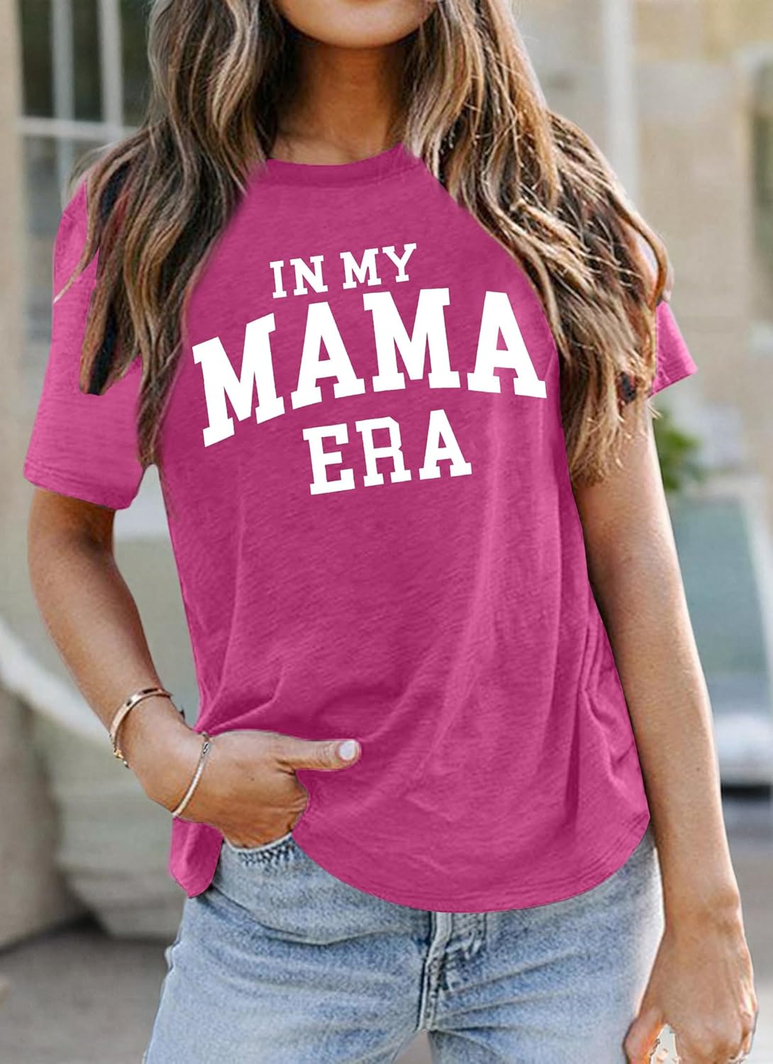 in My Mom Era Shirt Women: Mama T Shirt Mom Life Tops Funny Letter Print Casual Tees