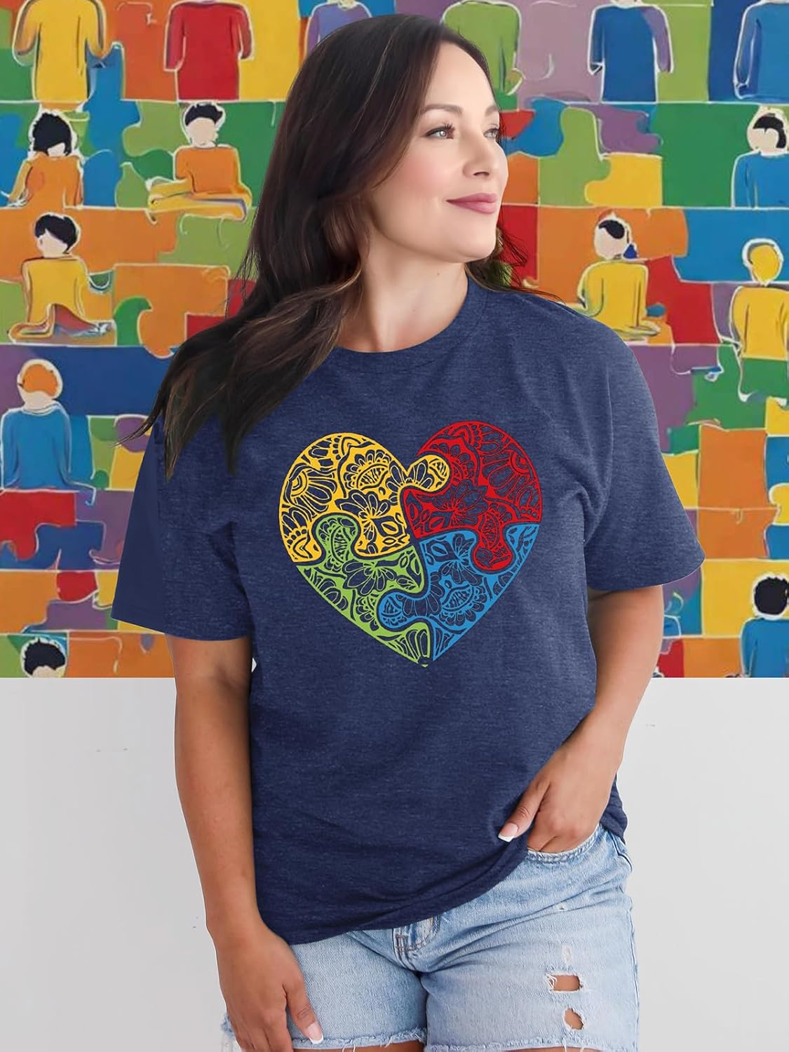 UYIQL Autism Awareness Shirt Women Accept Love Understand Tshirt Puzzle Piece Heart Graphic Inspirational Tee Tops