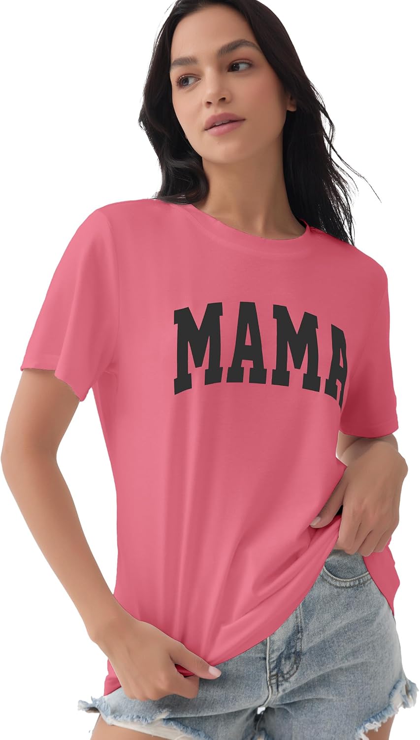 GGOV Mama Shirt Mom Letter Print Tops Mother's Day Shirts Gift Casual Tee Loose Fit Short Sleeve T Shirts