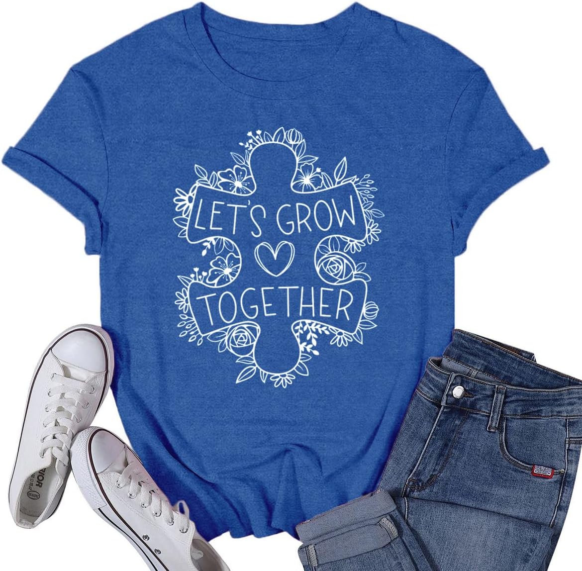 VQD Women's Autism Awareness Shirts Love T-Shirts Autistic Support Tee Tops