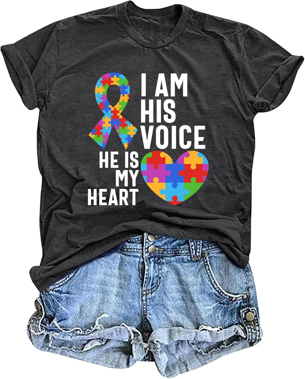 hohololo Autism Awareness Shirt Womens Autism T-Shirt Teacher Puzzle Heart Graphic Tee Autism Acceptance Tops