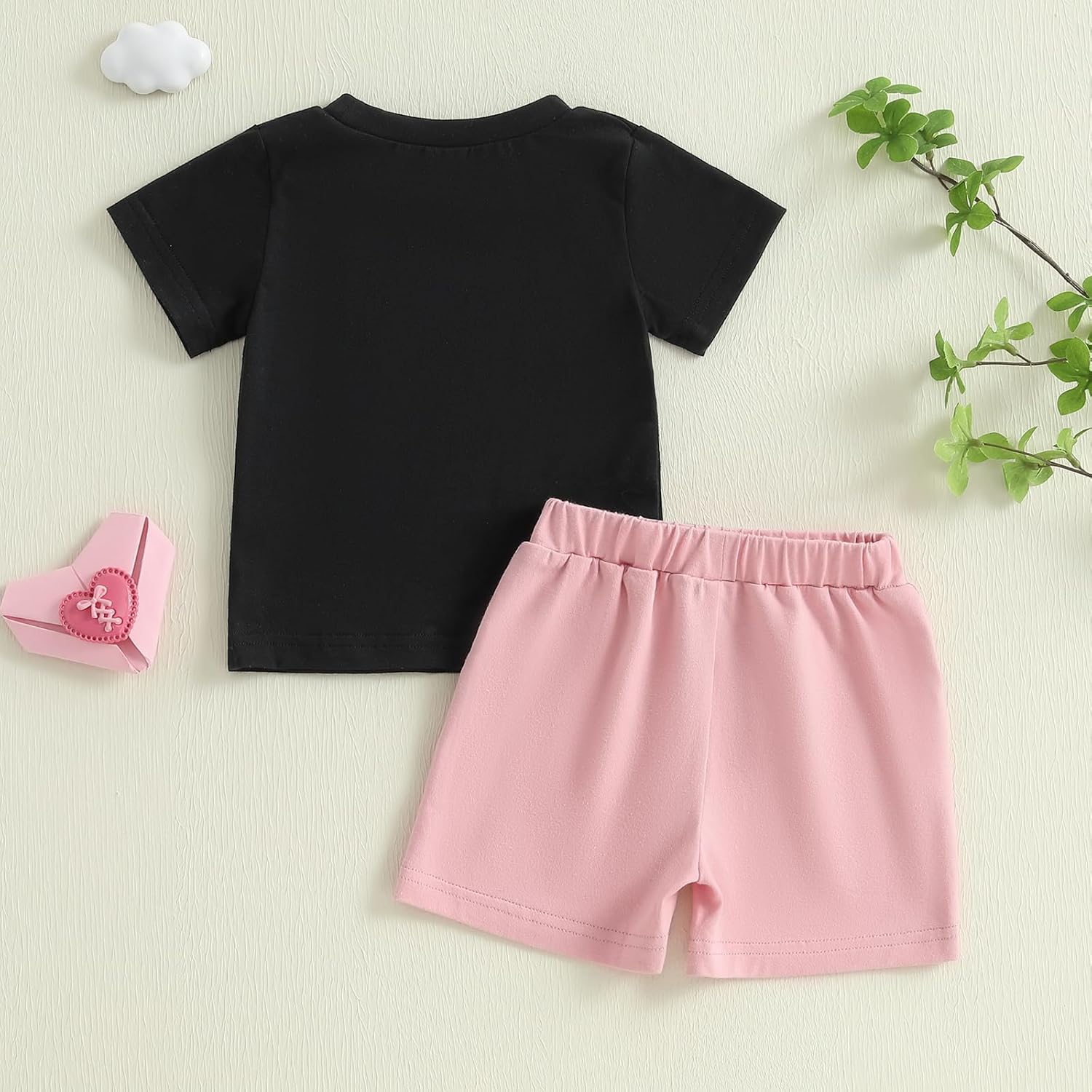 Meiweileya Toddler Baby Girl Summer Clothes Short Sleeve Funny Letters&Bow Tshirt Tops Solid Shorts Set Father's Day Outfit