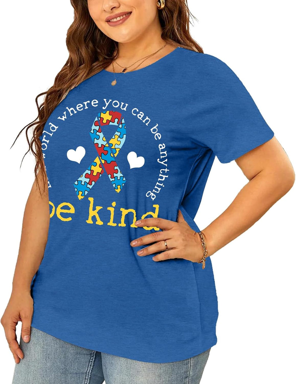 Plus Size Autism Awareness Shirts for Women Be Kind Kindness Tees Awareness Ribbon Support Tops