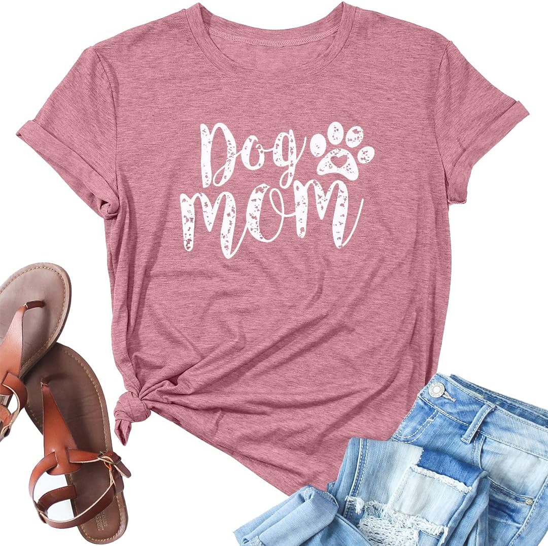 Dog Mom Tshirts for Women Funny Dog Paw Graphic Print Short Sleeve O Neck Mom Shirt Mother Shirt