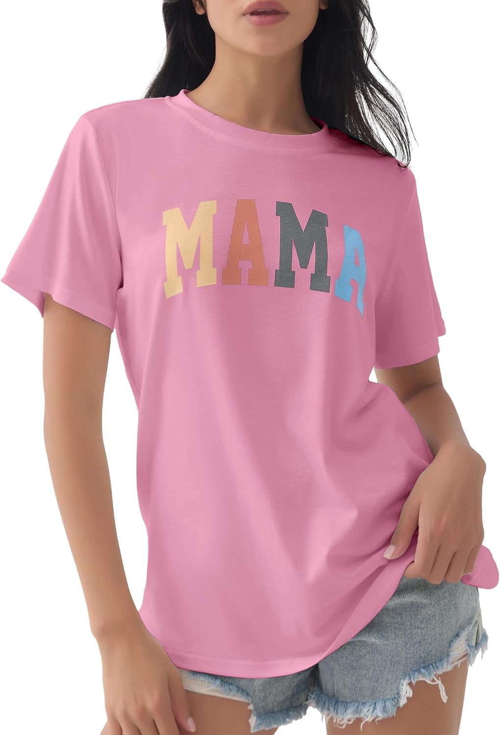 GGOV Mama Shirt Mom Letter Print Tops Mother's Day Shirts Gift Casual Tee Loose Fit Short Sleeve T Shirts
