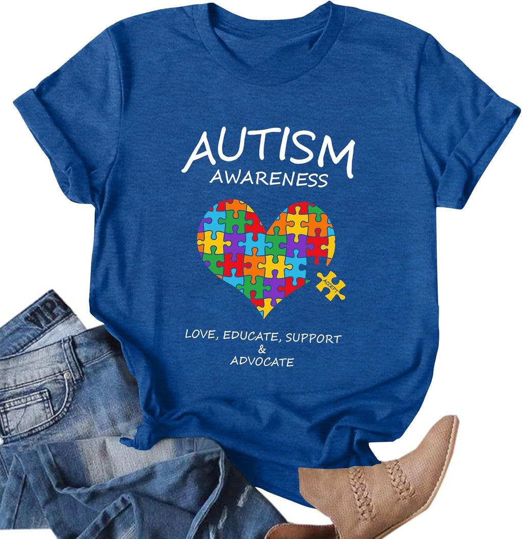 Ithalt Autism Awareness Shirt Women Autistic Mom Tshirt Seeing The World Differently T-Shirt Inspirational Tops