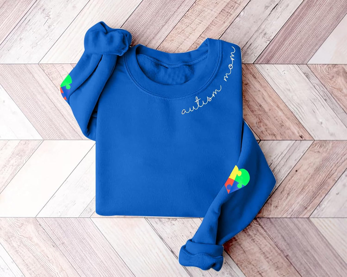 EGELEXY Autism Mom Sweatshirt Women : Autism Awareness Tops Puzzle Graphic Autistic Support Clothes