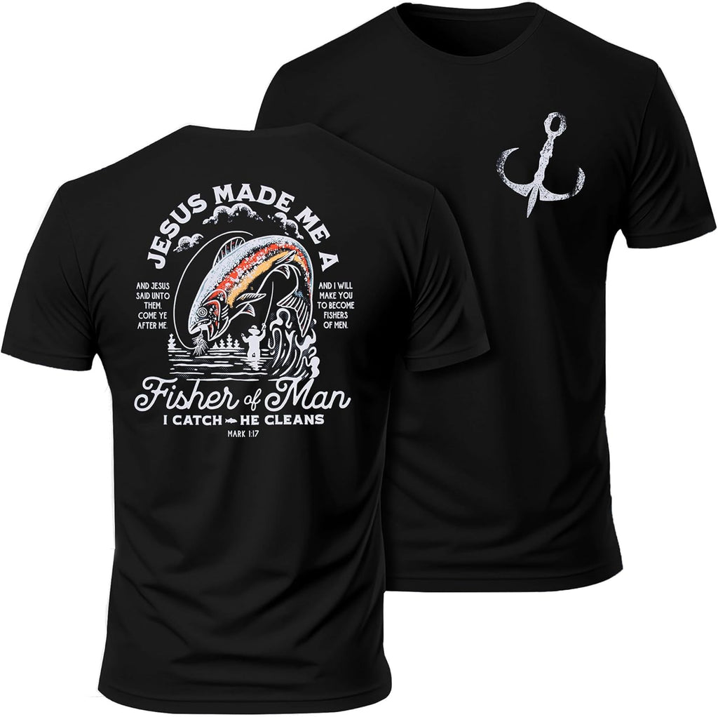 Dad Shirt for Men Christian Fishing Tees Father's Day Tshirt Papa Birthday Gift Short Sleeve Top