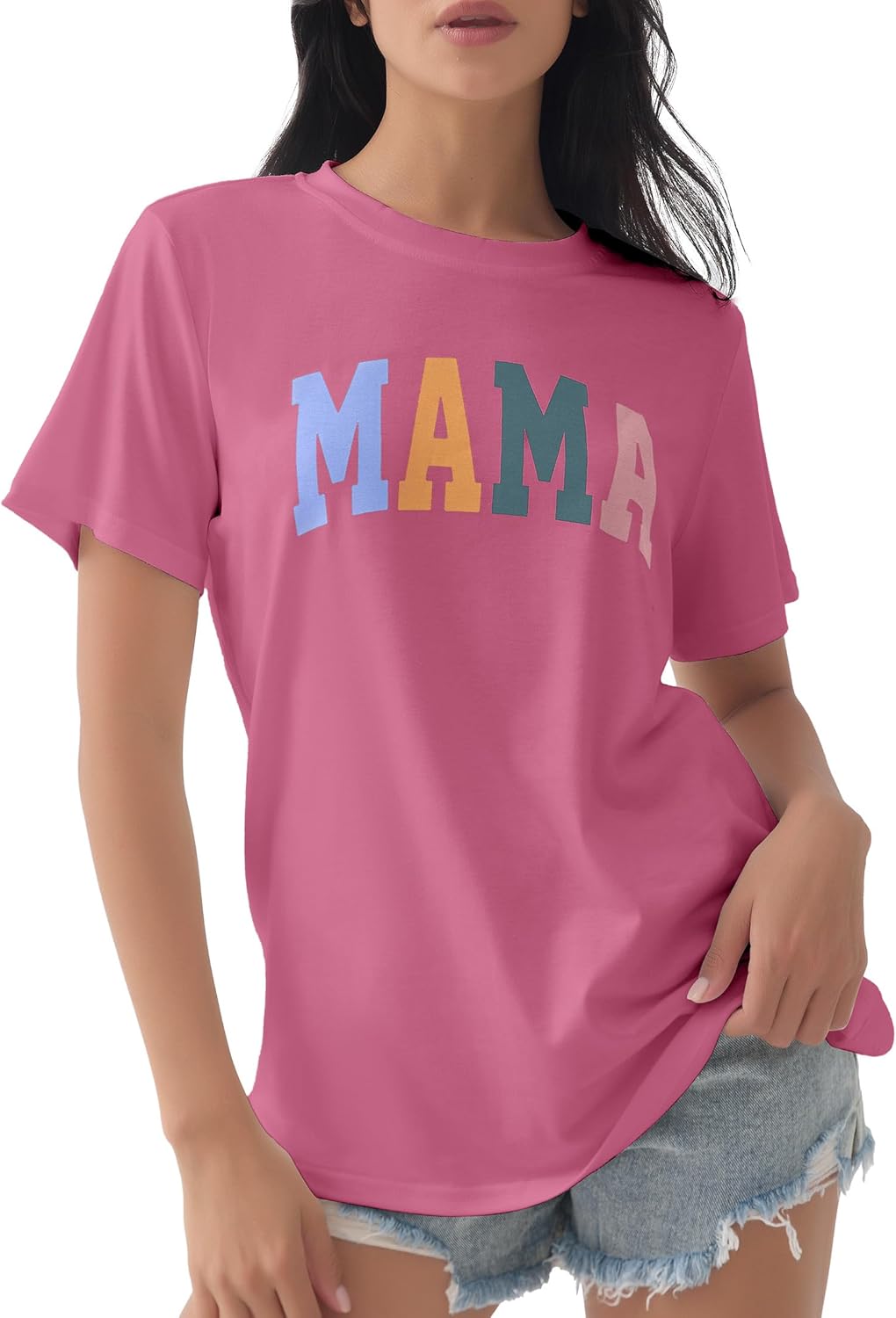 GGOV Mama Shirt Mom Letter Print Tops Mother's Day Shirts Gift Casual Tee Loose Fit Short Sleeve T Shirts