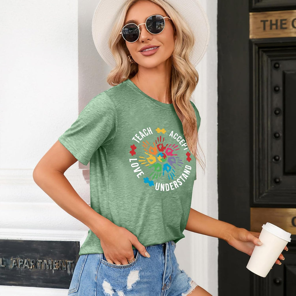 Teach Accept Understand Love Autism Awareness Shirt Women Teacher Shirts