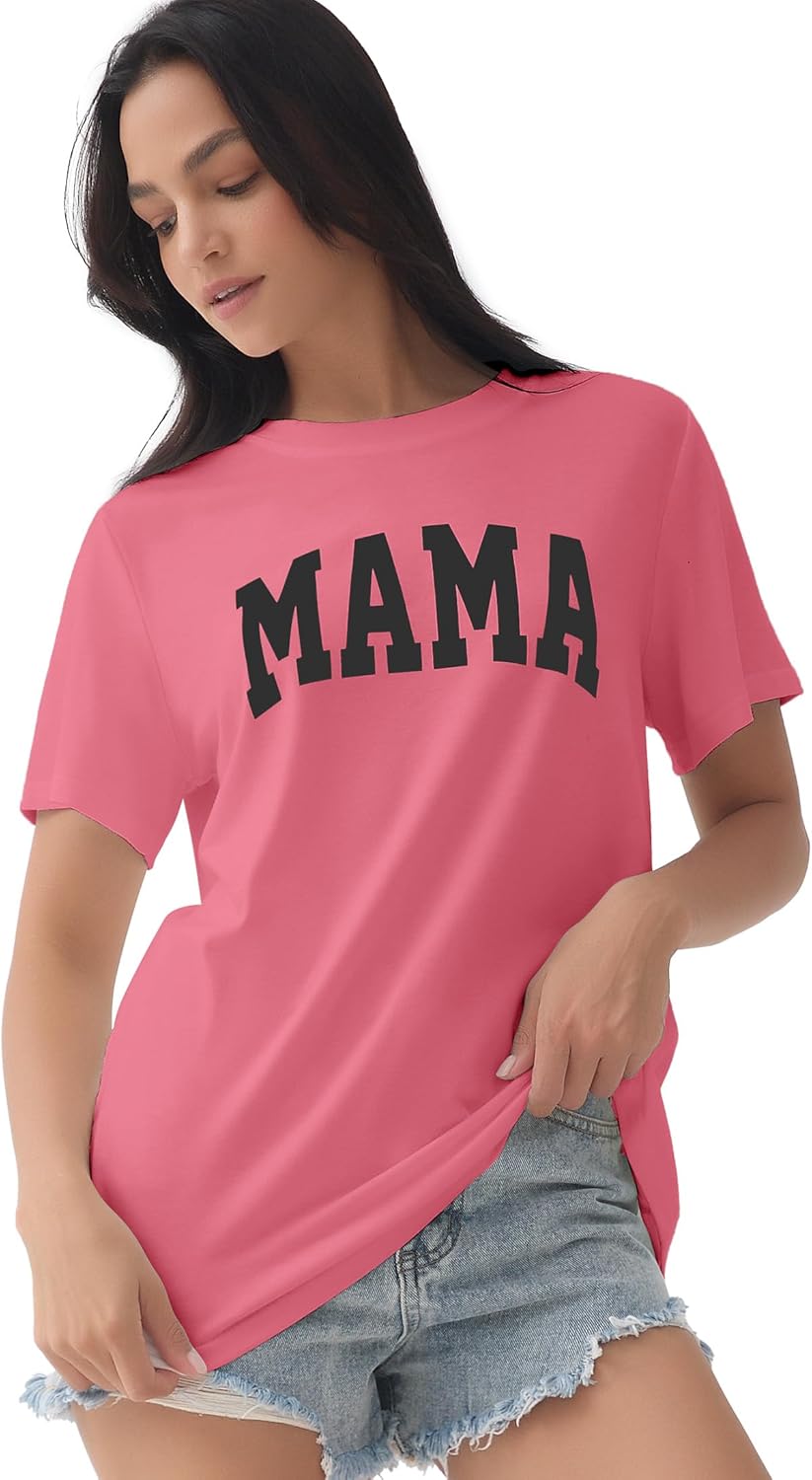 GGOV Mama Shirt Mom Letter Print Tops Mother's Day Shirts Gift Casual Tee Loose Fit Short Sleeve T Shirts