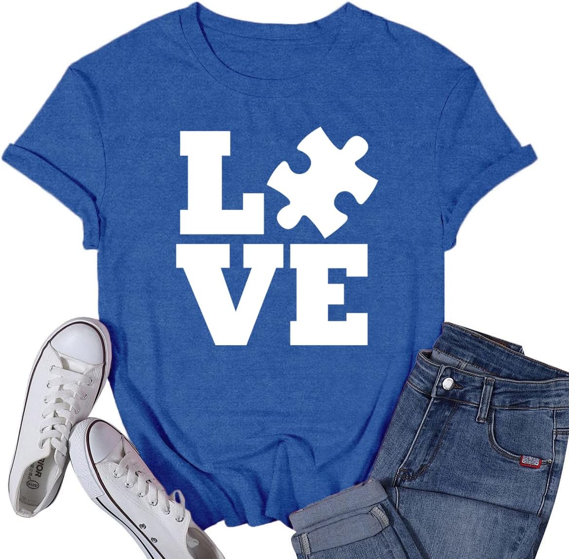 VQD Women's Autism Awareness Shirts Love T-Shirts Autistic Support Tee Tops