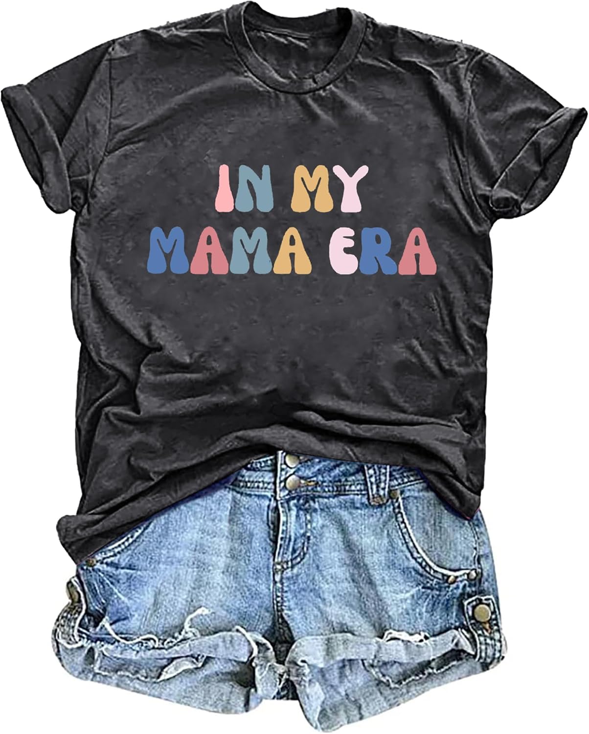 Mama Shirt Women Funny Letters Print Mother's Day Graphic Tees in My Mama Era Shirt Mom Life Casual T-Shirt Tops