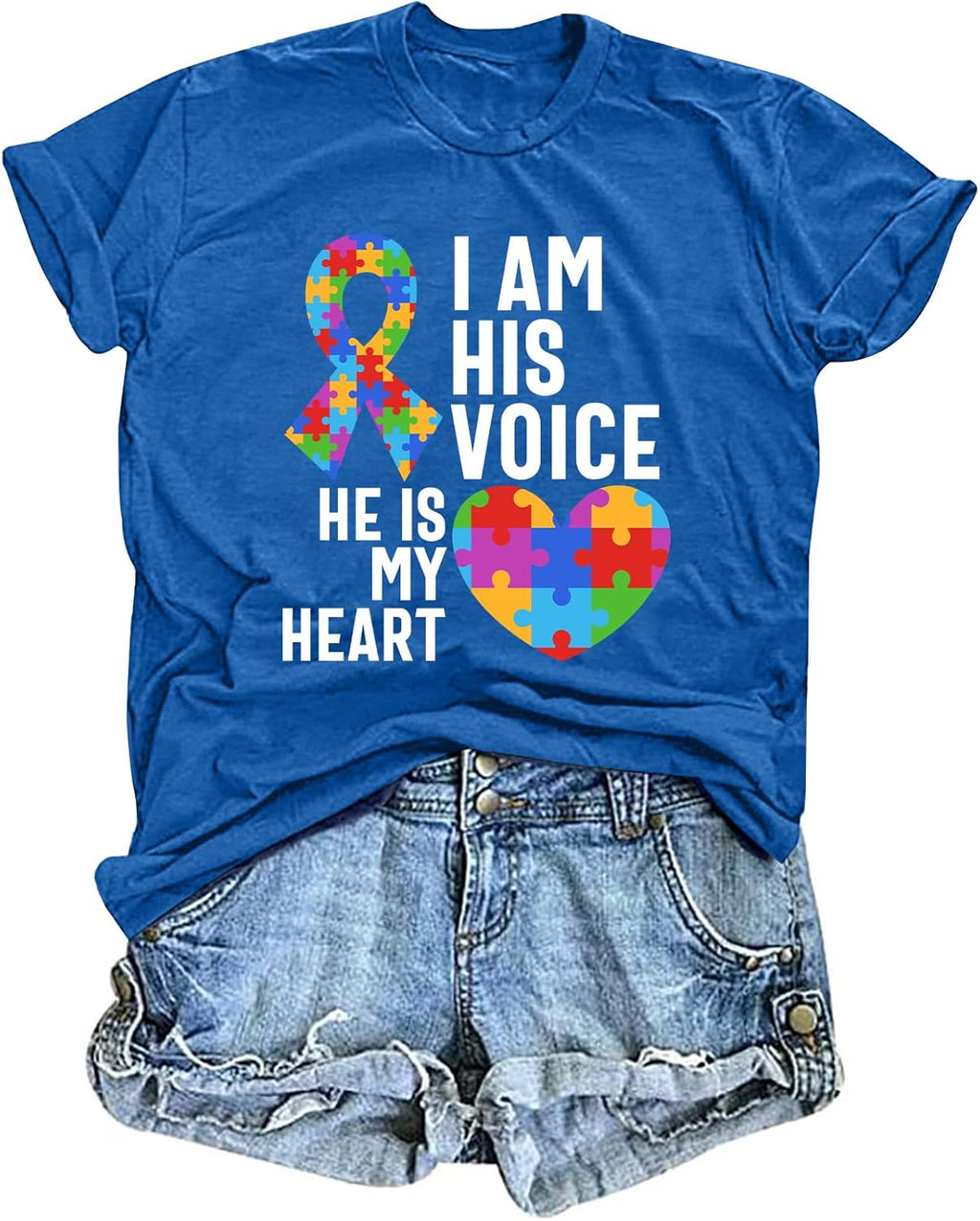 hohololo Autism Awareness Shirt Womens Autism T-Shirt Teacher Puzzle Heart Graphic Tee Autism Acceptance Tops