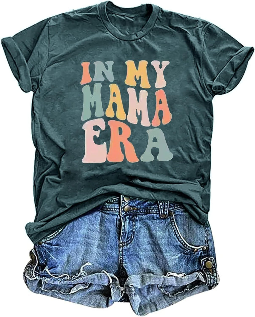 Mama Shirt Women Funny Letters Print Mother's Day Graphic Tees in My Mama Era Shirt Mom Life Casual T-Shirt Tops