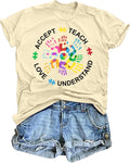 Autism Awareness Shirt for Women: Autism Acceptance Shirts Autism Mom Tee Puzzle Piece Graphic Tops Autism Support Gift