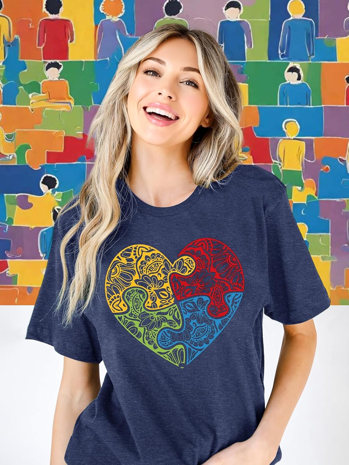 UYIQL Autism Awareness Shirt Women Accept Love Understand Tshirt Puzzle Piece Heart Graphic Inspirational Tee Tops