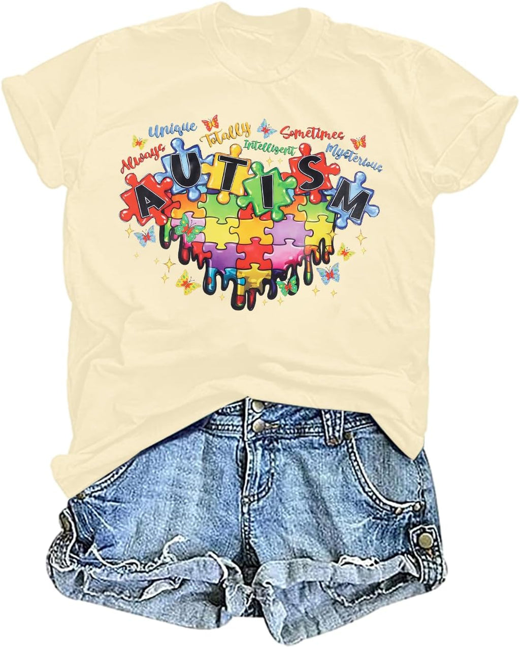 Autism Shirt Women Mental Health Shirt Autistic Graphic T Shirts Autism Awareness Puzzle Positive Bleached Tee Tops