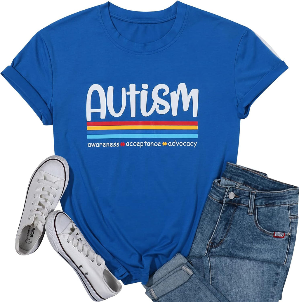 Autism Aawareness Shirt Women Autism Acceptance Shirts Mental Health Tees Casual Inspirational Short Sleeve Tee Tops