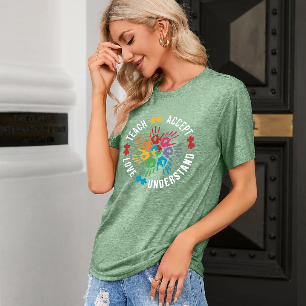 Teach Accept Understand Love Autism Awareness Shirt Women Teacher Shirts