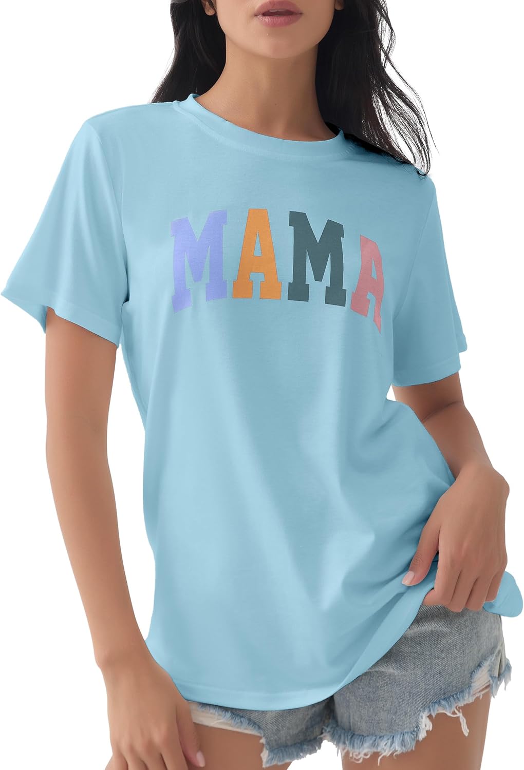 GGOV Mama Shirt Mom Letter Print Tops Mother's Day Shirts Gift Casual Tee Loose Fit Short Sleeve T Shirts