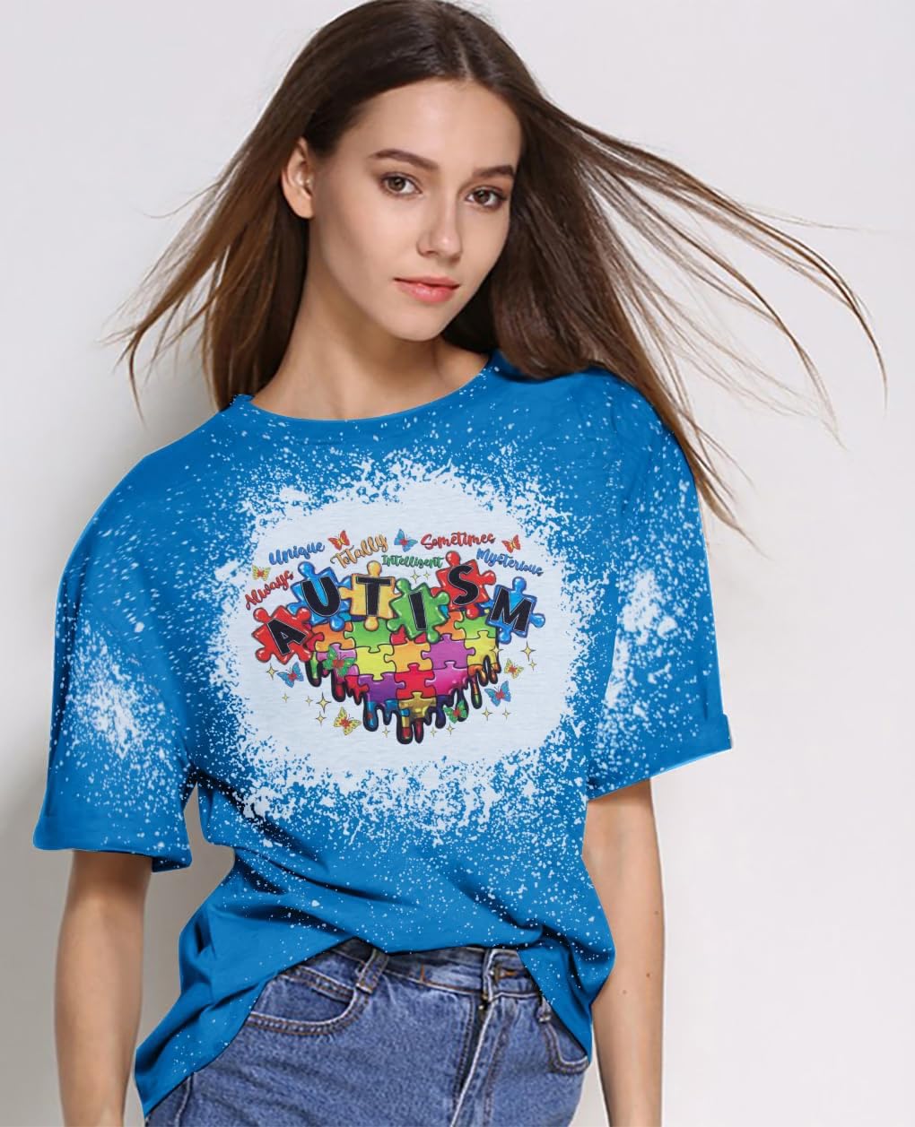 Autism Shirt Women Mental Health Shirt Autistic Graphic T Shirts Autism Awareness Puzzle Positive Bleached Tee Tops