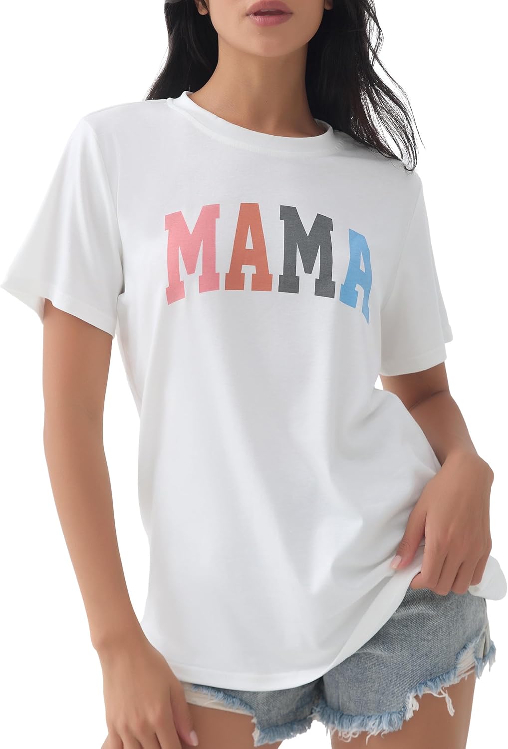 GGOV Mama Shirt Mom Letter Print Tops Mother's Day Shirts Gift Casual Tee Loose Fit Short Sleeve T Shirts