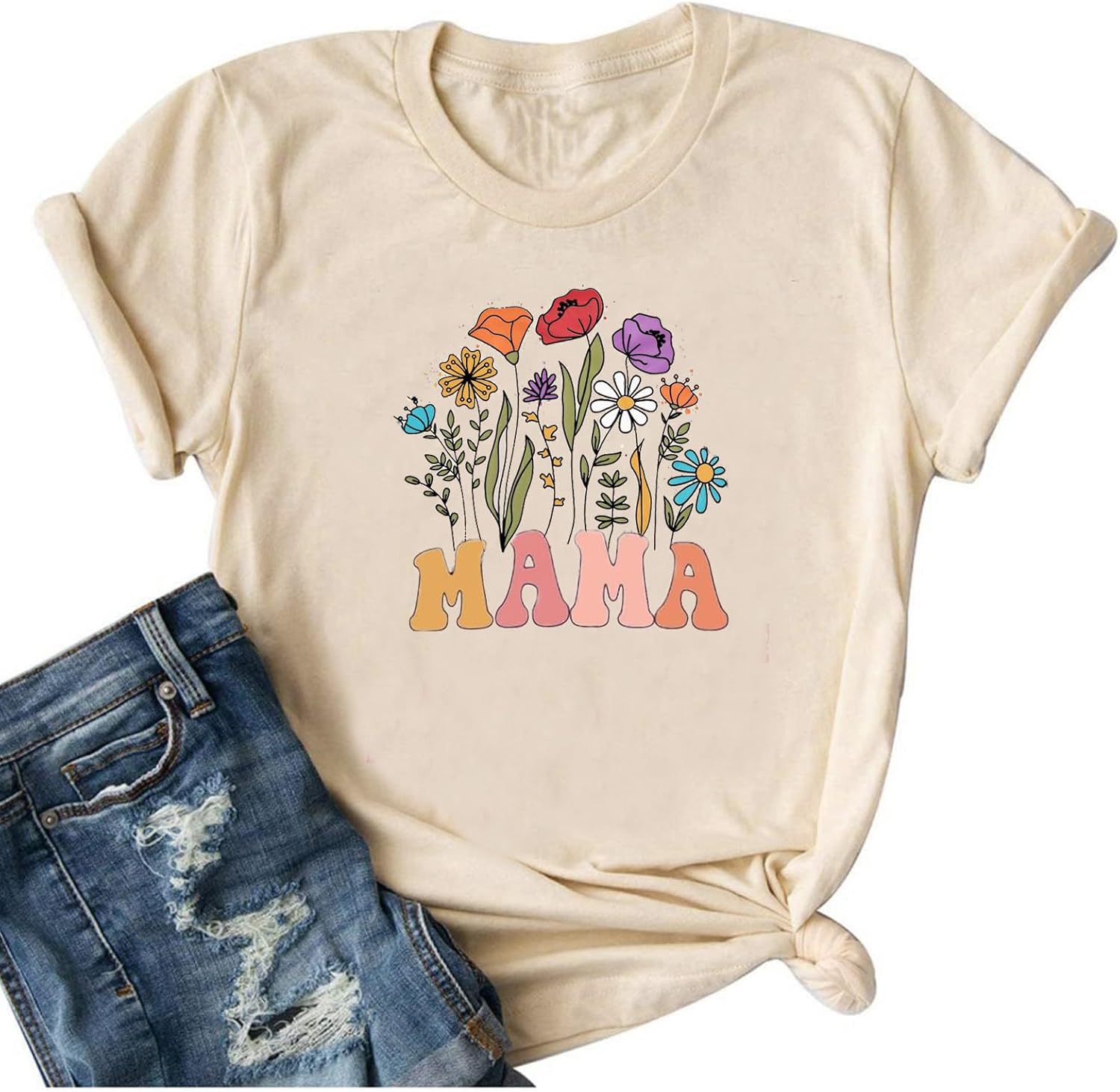 Mama Shirt Letter Printed Mom Life Tshirts Mom Mama Floral Wild Flowers Casual Short Sleeve Mother's Day Tee Tops
