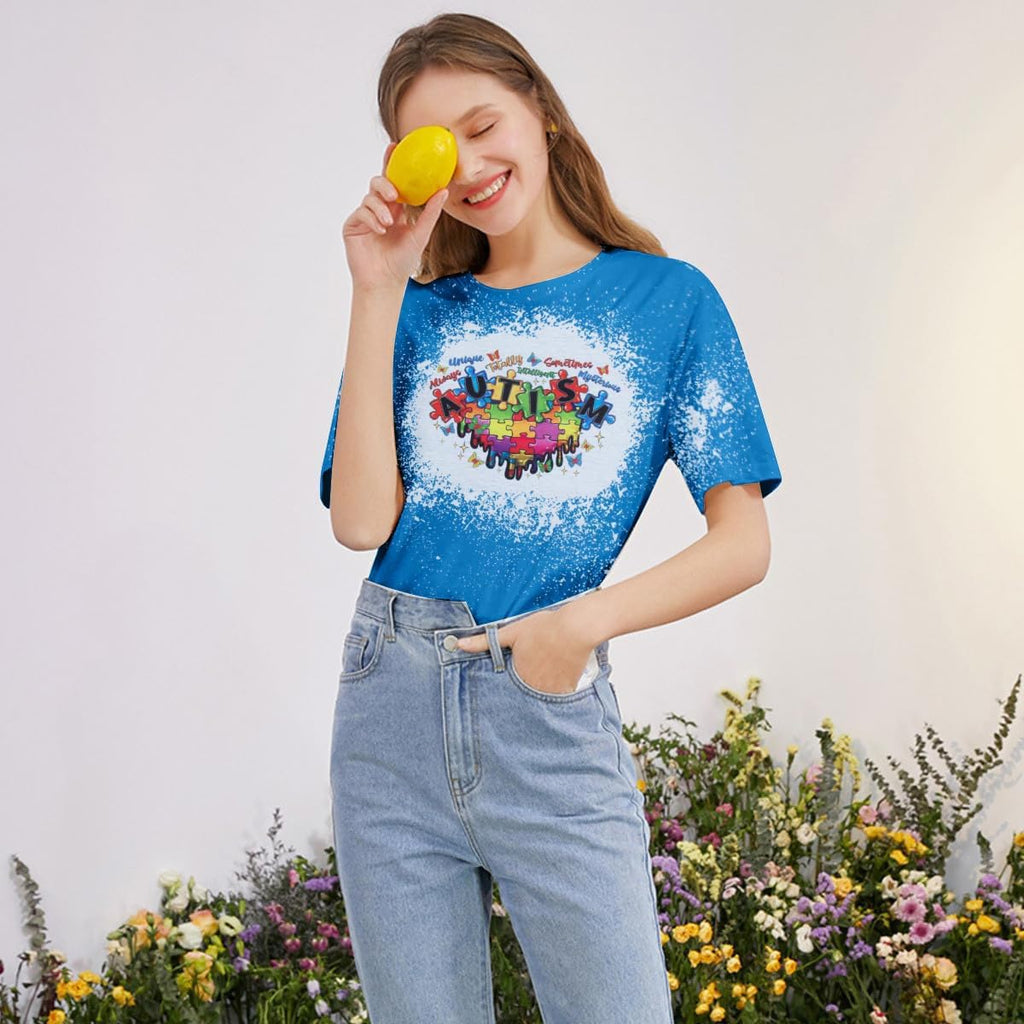 Autism Shirt Women Mental Health Shirt Autistic Graphic T Shirts Autism Awareness Puzzle Positive Bleached Tee Tops